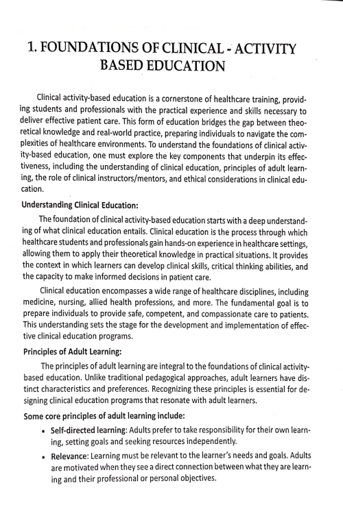 Text Book on Hand-Holding for Clinical Activity